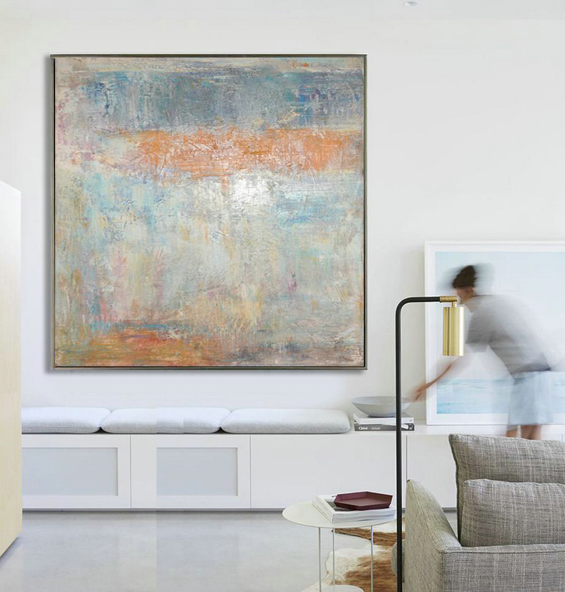 Huge Abstract Painting On Canvas,Oversized Contemporary Art,Modern Art Abstract Painting,Taupe,White,Orange,Yellow,Grey.etc